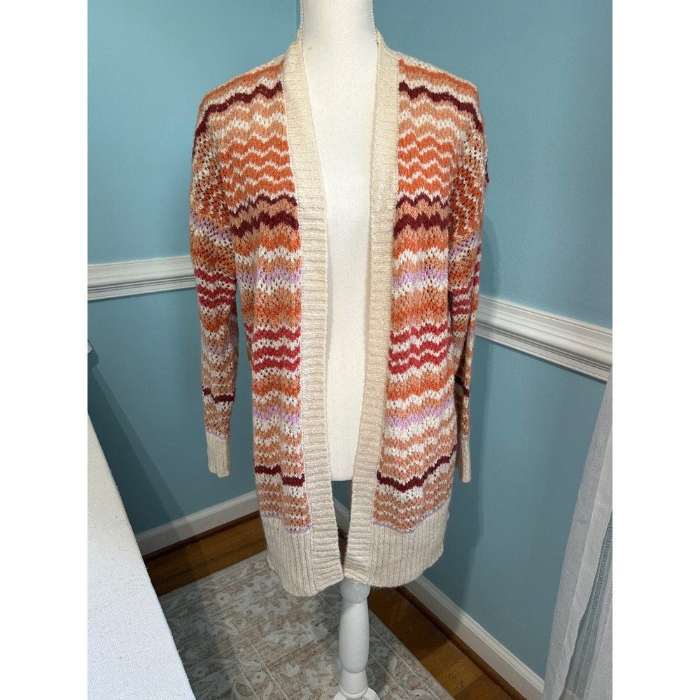 Forever 21 Contemporary Orange grandma Chevron Boho gypsy fall Cardigan Med